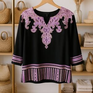 JM Collectio purple n black  Boho Tunic Top – XXL